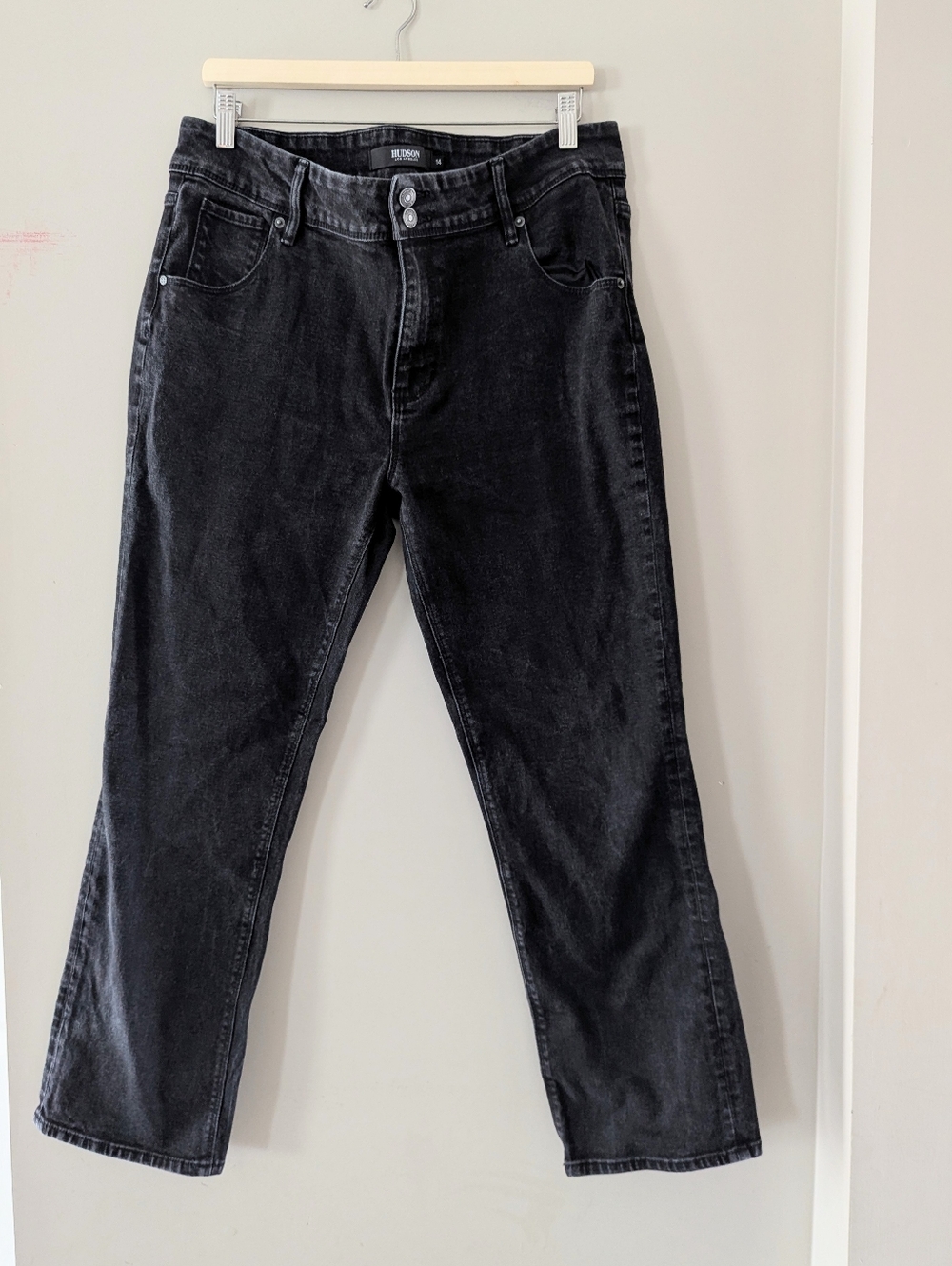 Hudson Black Flap Pocket Slim Straight Jeans Size 14 Classic Androgynous